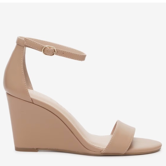 KELLY & KATIE • Warm Taupe Tan Baby Lambskin Himesta Wedge Sandal Heel - Picture 2 of 10